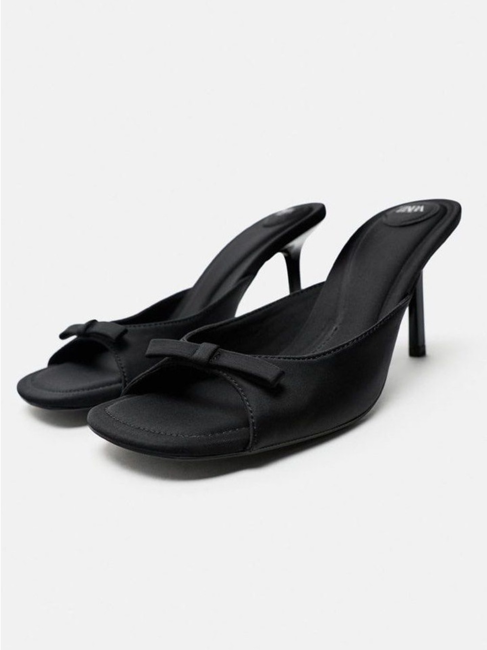 Zara Black Open-Toe Bow Mule Heels